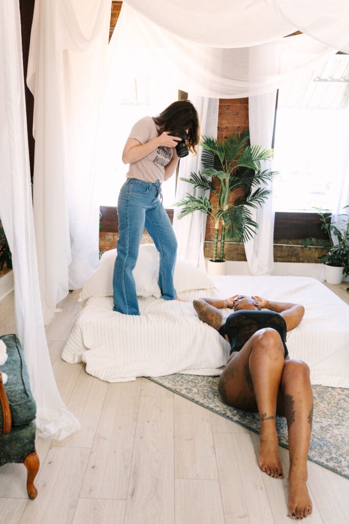Woman posing during a boudoir photography session